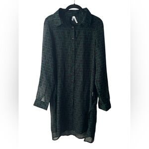 Sheer Green Geometric Print Shirt Dress – Size Medium